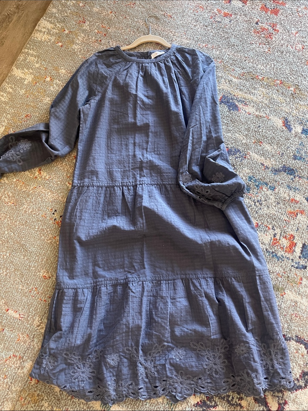 Mango Girls Blue Tiered Eyelet Cotton Dress